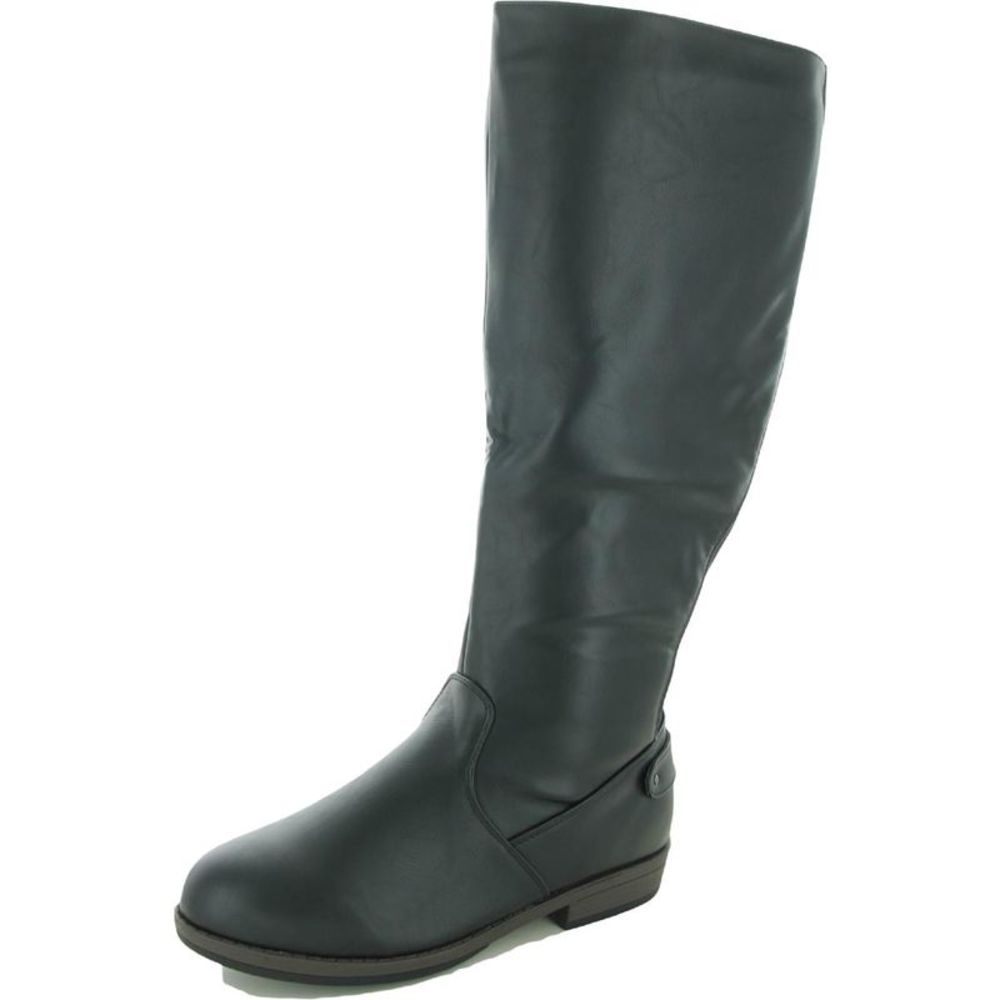 Journee Collection Womens Lynn Black Faux Leather Knee-High Boots Shoes Brand